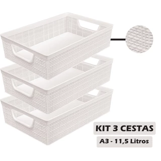 Kit 3 Cesta Organizadora A5 Multiuso 2l Reforçada Jaguar Banheiro Geladeira Armario Cozinha Caixa