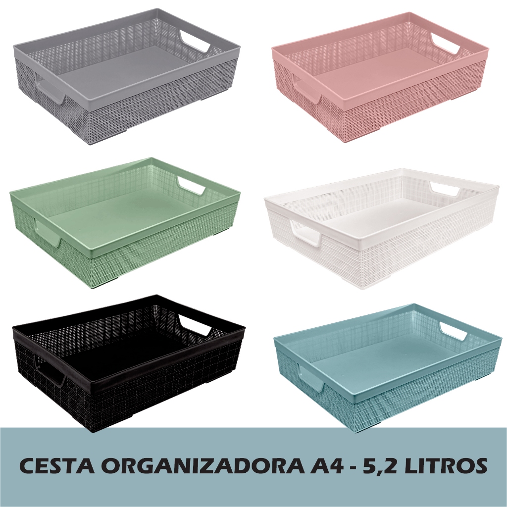 Cesta Organizadora A4 Multiuso 5,2l Reforçada Jaguar Banheiro Geladeira Armario Cozinha Caixa
