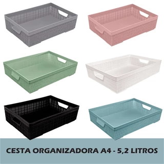 Cesta Organizadora A4 Multiuso 5,2l Reforçada Jaguar Banheiro Geladeira Armario Cozinha Caixa