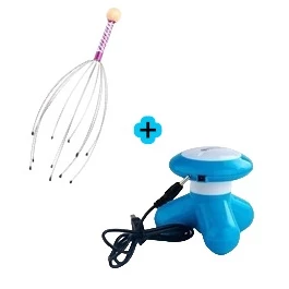 Kit de 1 Mini Massageador Portátil Corporal Elétrico USB + 1 de Massageador de Cabeça 12 Hastes