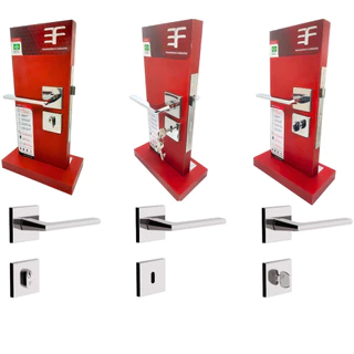 Fechadura de Porta de Madeira Externa Interna Banheiro 3F Roseta Quadrada Cromada