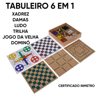 Jogos Tabuleiro 6 em 1 Dama, Xadrez, Jogo Da Velha, Ludo, Trilha, DOMINO 6x1 jogos mesa tradicionais
