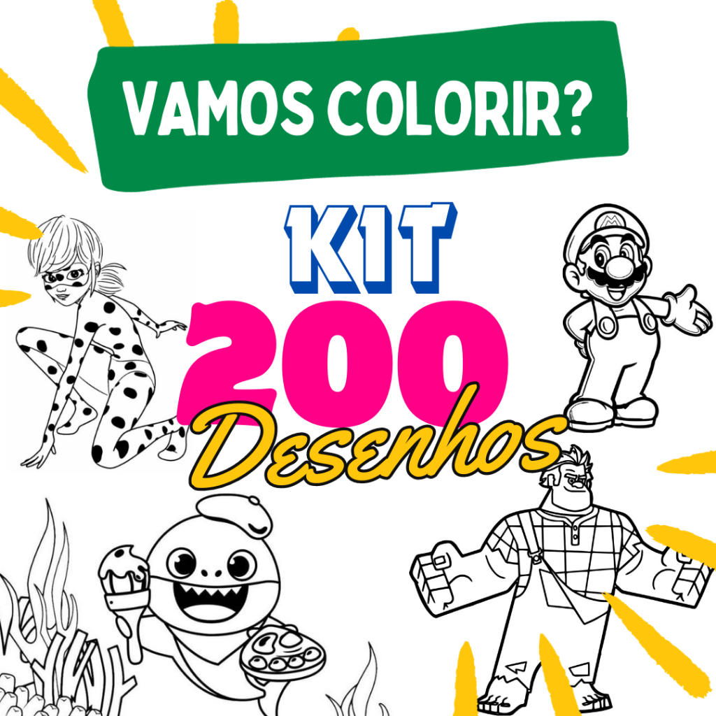 Kit 100 Desenhos Para Colorir em Folha A4 - 2 por folha