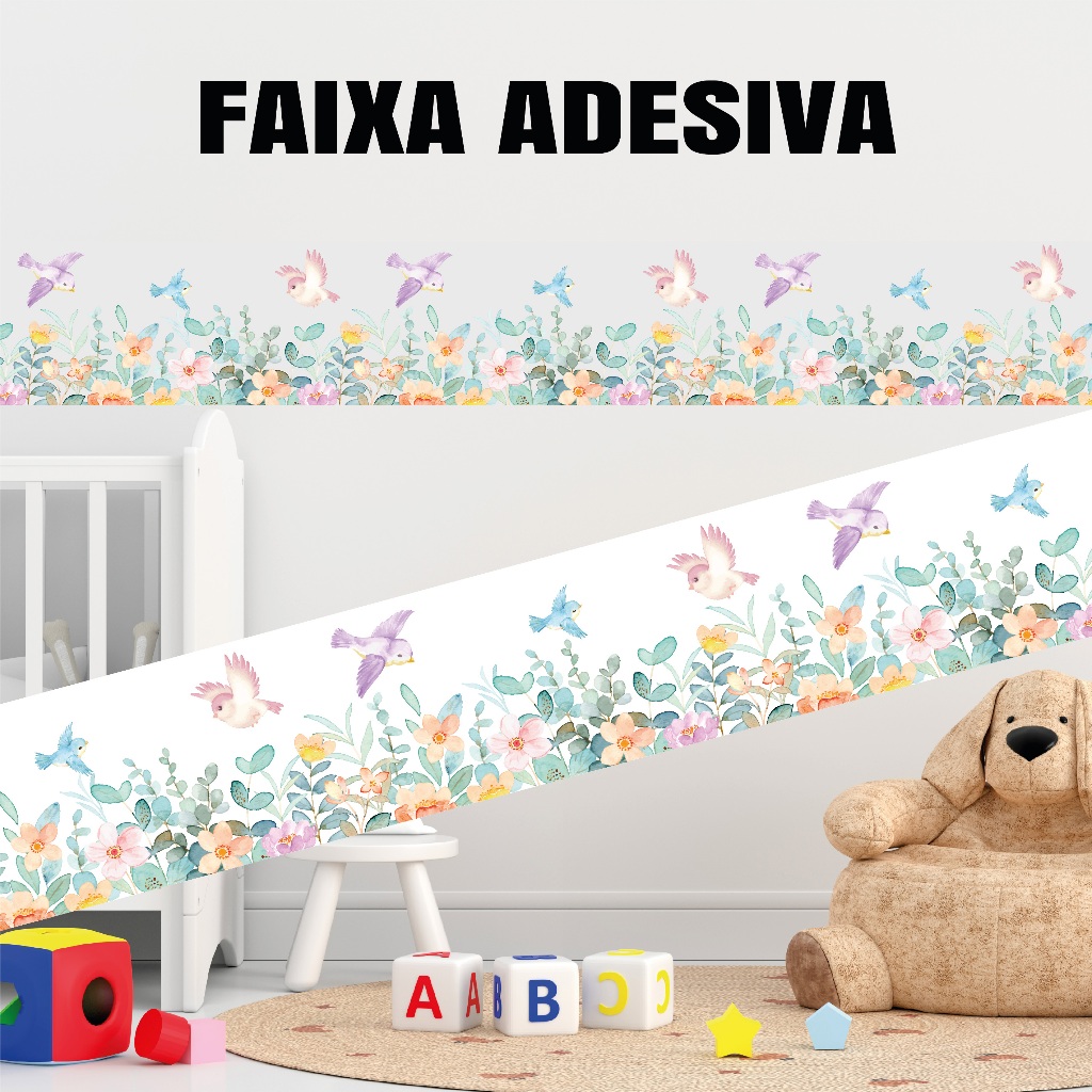 Papel De Parede Personalizado Infantil Jardim Aquarela Colorido Ramos E  Galhos Decoração Menina Quarto Personalizado Vinil 