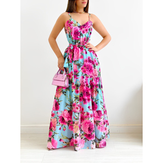 Vestidos Vintage Print Puff Sleeve Verão Praia Doces De Casual Gola  Quadrada floral maxi Vestido Longo festa