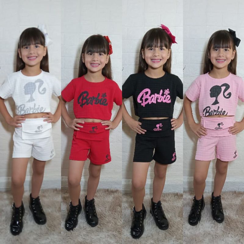 Barbie Fantasia Feminina Infantil Blogueira Tecido De Luxo Roupa Top