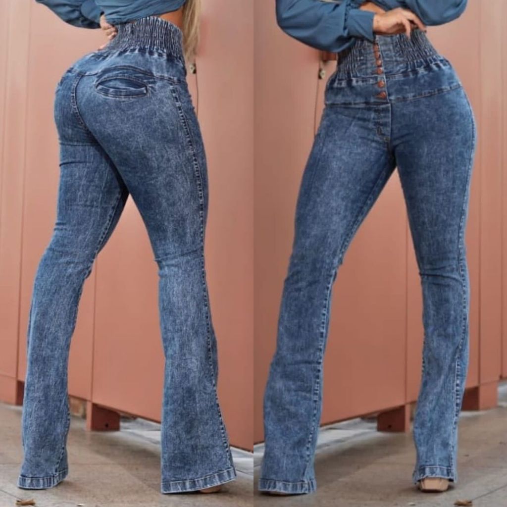 Calça Feminina Jeans Mom Moda Rasgos Luxo Cintura Alta