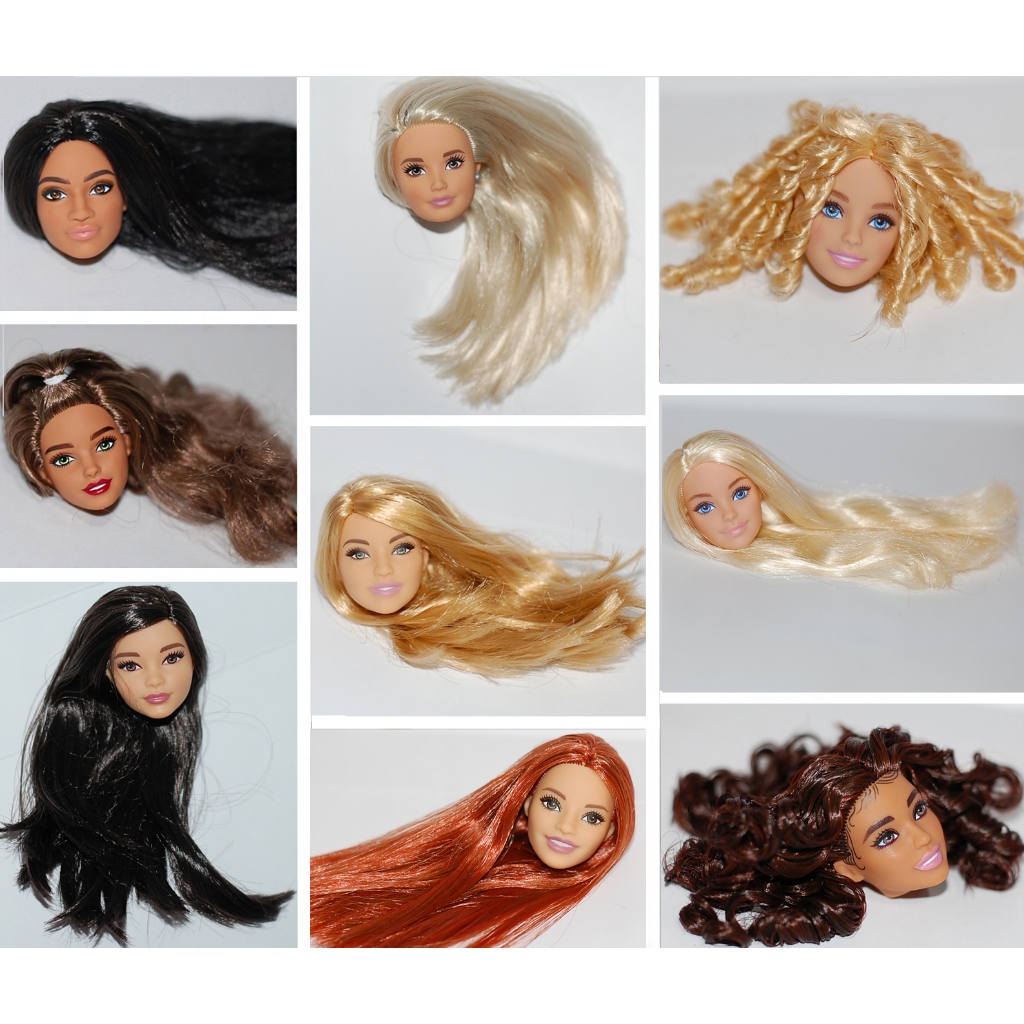 Cabeça de plástico para bonecas 11.5 , maquiagem com cachos, peruca,  cabelo ondulado, cabeça de boneca para boneca 1/6 bjd, casa, acessórios  diy