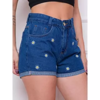 Short jeans feminino estampados flor