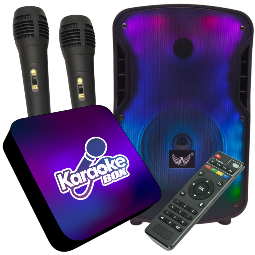 Karaoke Box Profissional Com Pontuação Fila de Espera Completo Com Caixa De Som e 2 Microfones