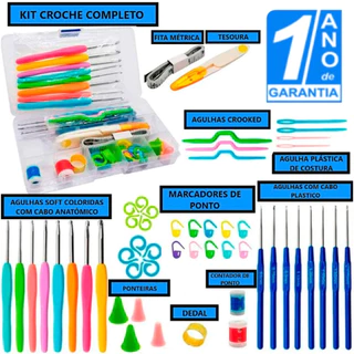 Kit Croche e Amigurumi com 16 agulhas Completo + Acessórios + Estojo Organizador 53 Peças