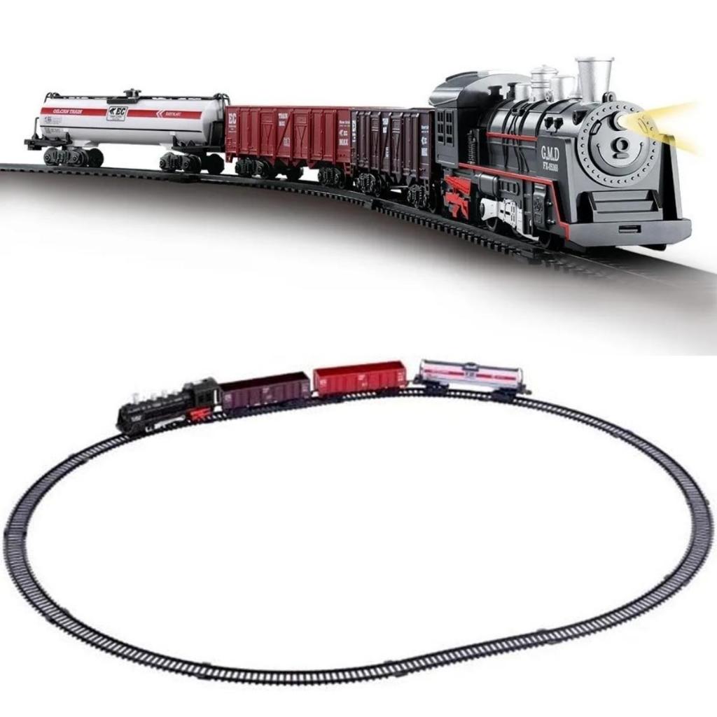 Trem Brinquedo Trenzinho Pista 85,5cm Locomotiva Luz Som Cor Preto