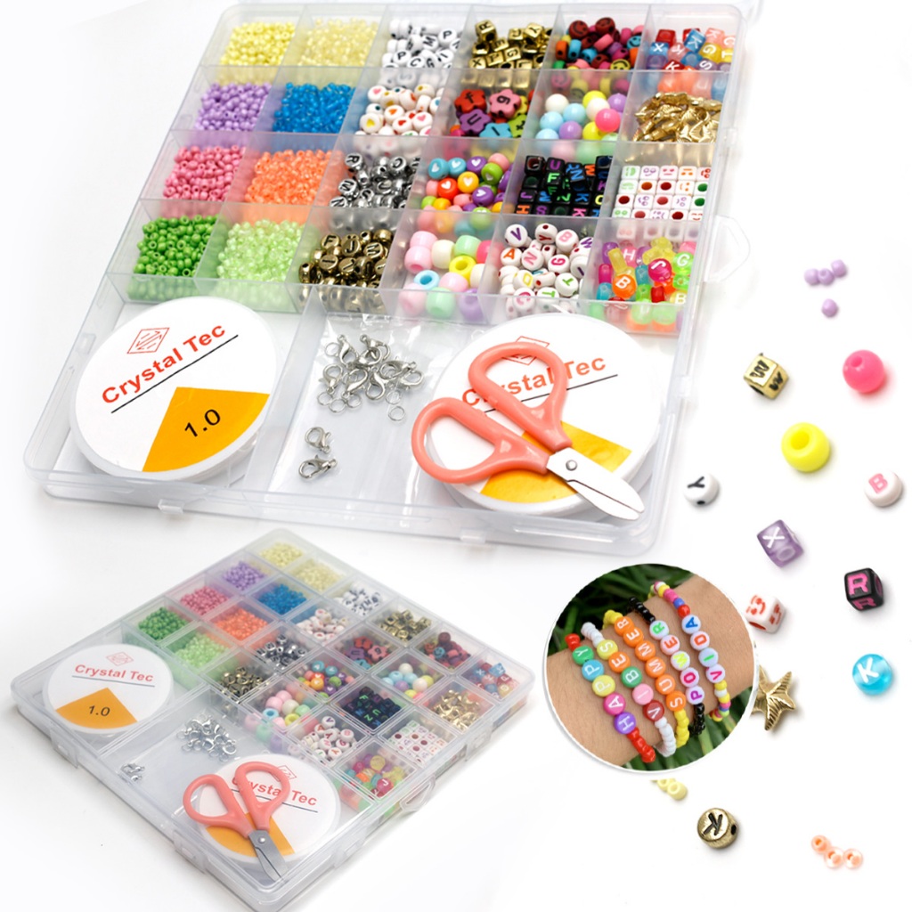 Kit Maleta 1400 Peças com Miçangas Pingente + Tesoura e Silicone e fechos para Colares e Pulseiras B680-03