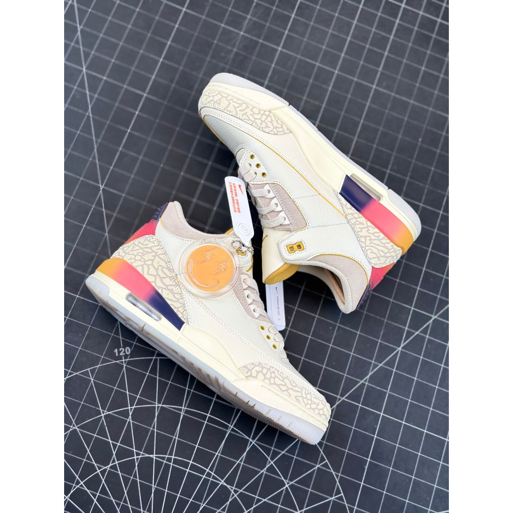 [Alta qualidade] J Balvin x Air Jordan 3 modelo conjunto gradiente preto arco-íris