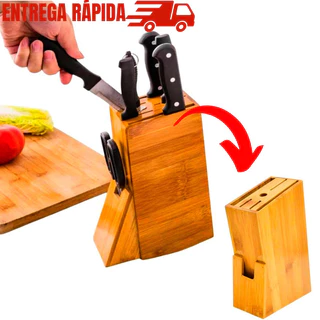 Suporte Organizador de Facas Faqueiro Tesoura de Cepo Bambu Cozinha