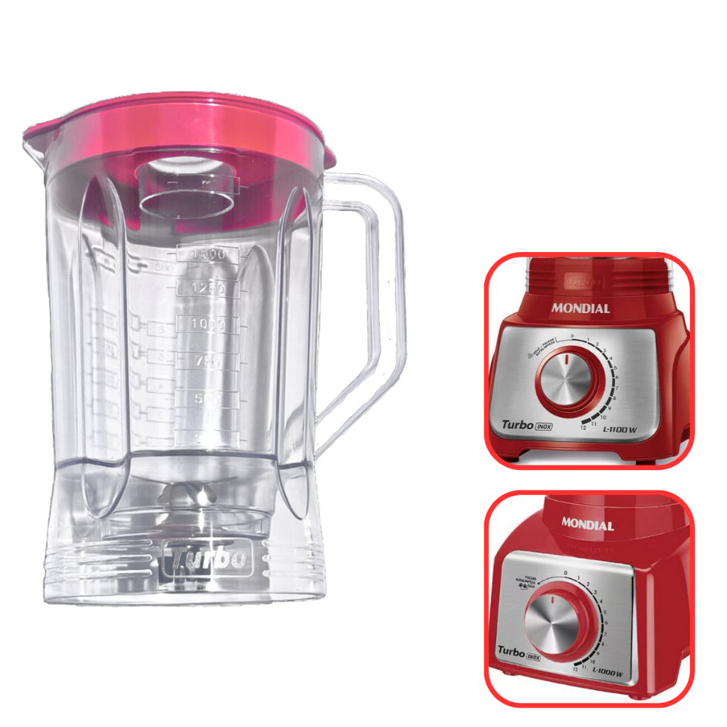 Copo Liquidificador Mondial Turbo Inox L1000 L-1100 original Vermelho