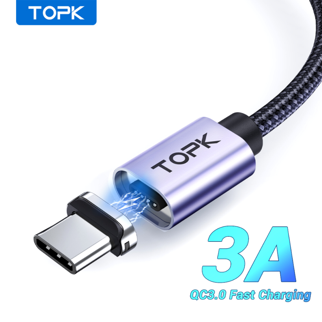 Cabo Magnético USB-A Conector Tipo C 3A 1m Nylon TOPK AM45