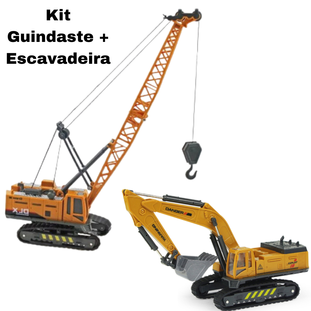 Kit Caminhao Guindaste + Escavadeira com regulagens e gancho em metal Grande