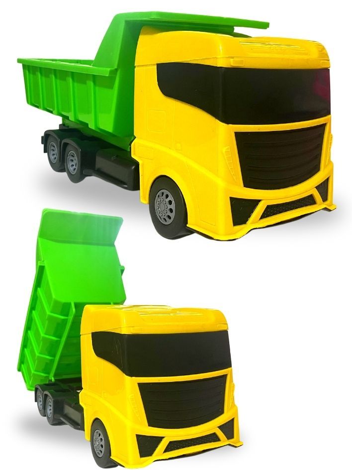 O Caminhão Basculante Colorido Grande Do Brinquedo Está Em Um Coto Na Grama  Verde Imagem de Stock - Imagem de fofofo, jogo: 153237617