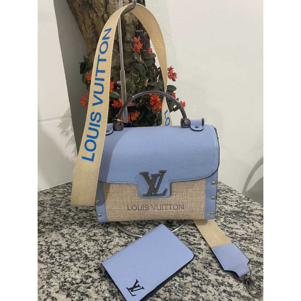 Bolsa Feminina Azul Baú Madeira LV Promoção Lançamento
