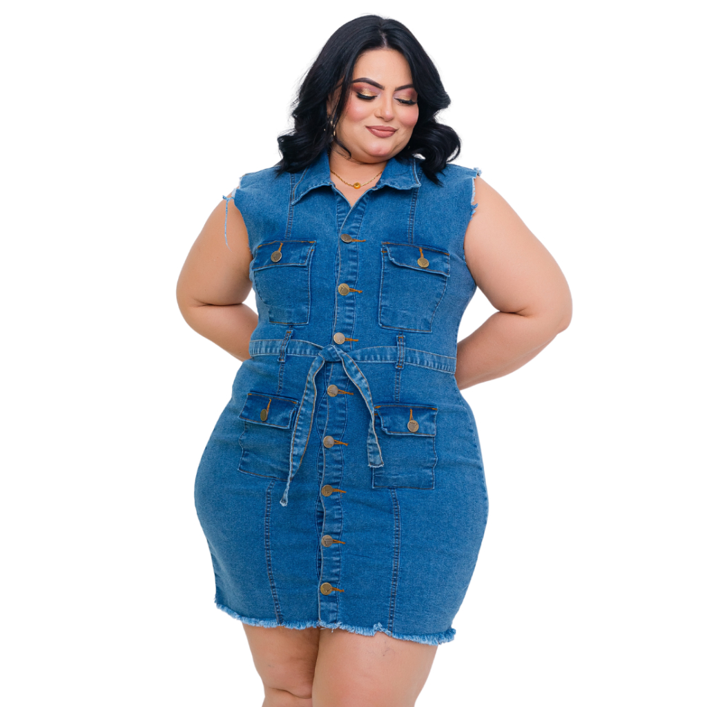 Vestido Jeans Plus Size Feminino Elastano Lycra Marmorizado | Shopee Brasil