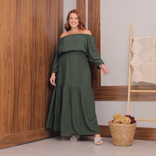 Vestido Plus Size Longo Manga Longa Ciganinha Elastex