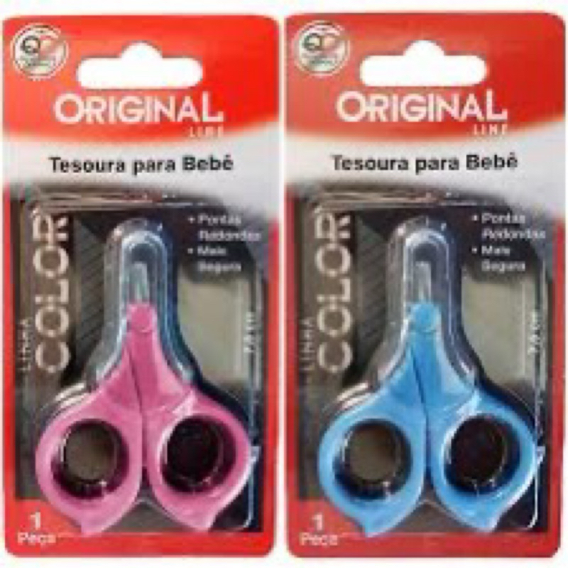 Tesoura Para Bebê Rosa e Azul Com Pontas Redondas 7,5 cm - Original ...