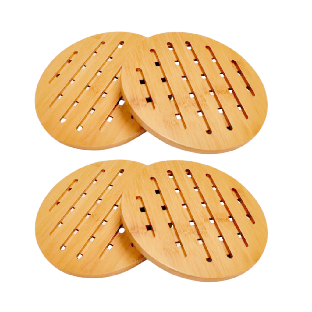 Descanso Protetor De Panelas De Bambu Premium Apoio Marinex 4 Unidades