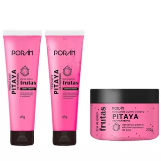 Kit Banho Cuidados Rosto e Corpo Pitaya Esfoliante Sabonete Hidratante Porán