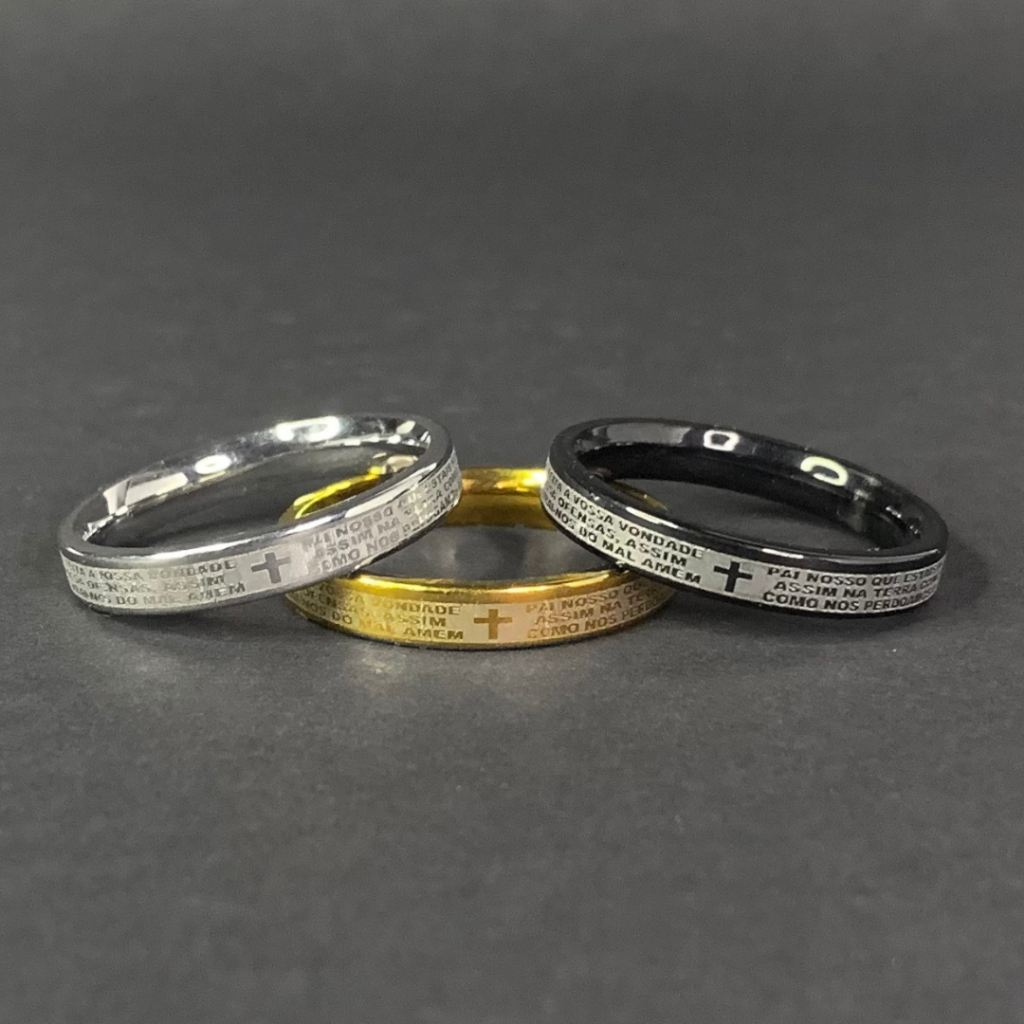 Anel Oração Pai Nosso Aço Inox Unissex Minimalista 3mm