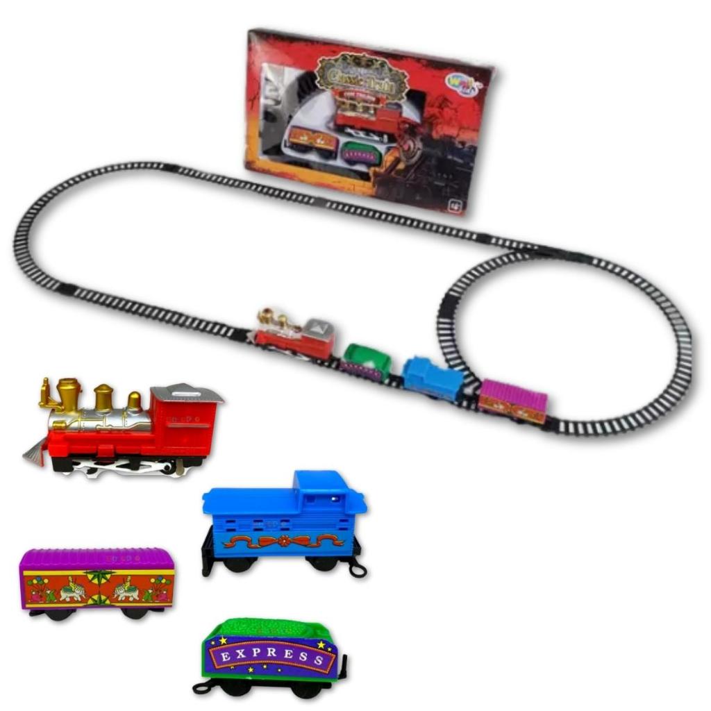 Trem Ferroviário de Brinquedo com 3 Vagões 15 Trilhos com Som e Luz a Pilha  Brinquedo Infantil Trenzinho Elétrico Menino