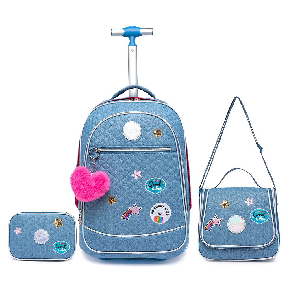 Mochila Infantil Kit de Rodinhas Feminina Juvenil Lancheira