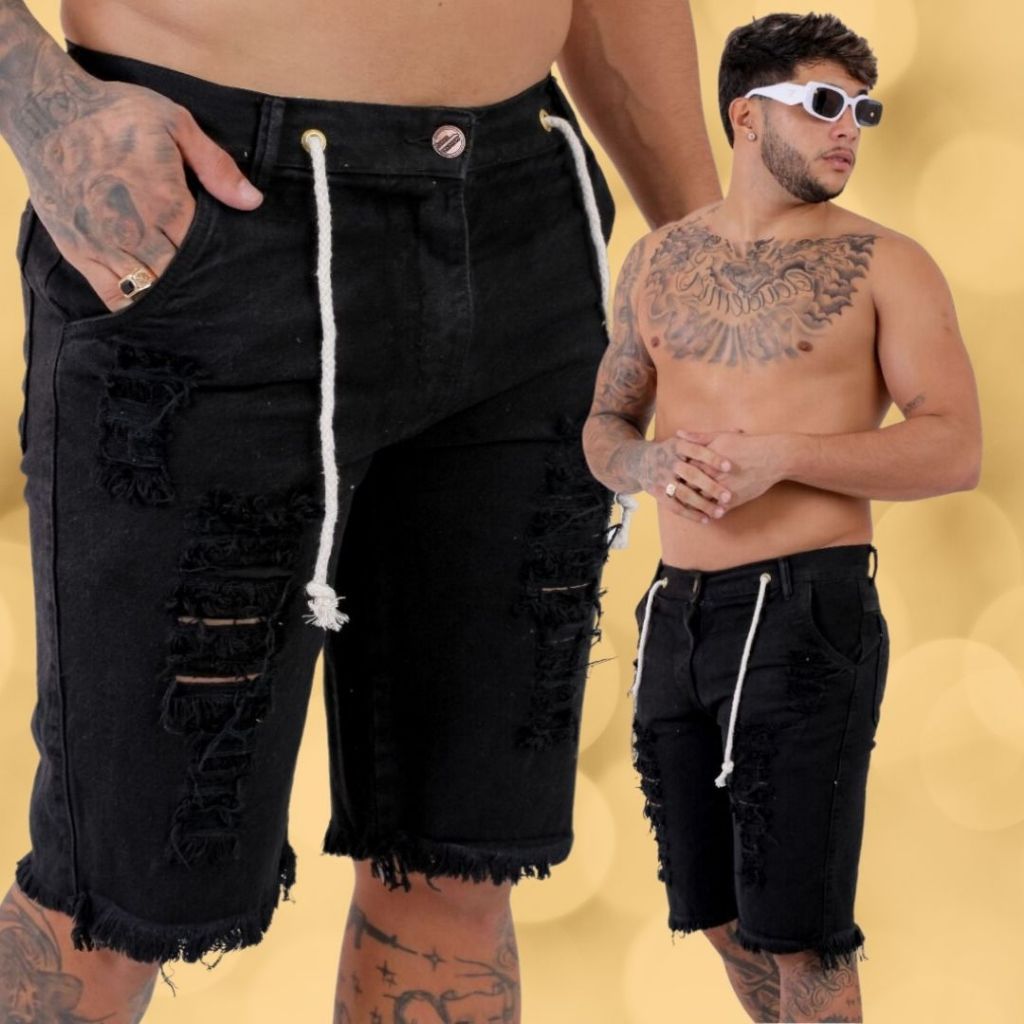 Short jeans 2024 masculino preto