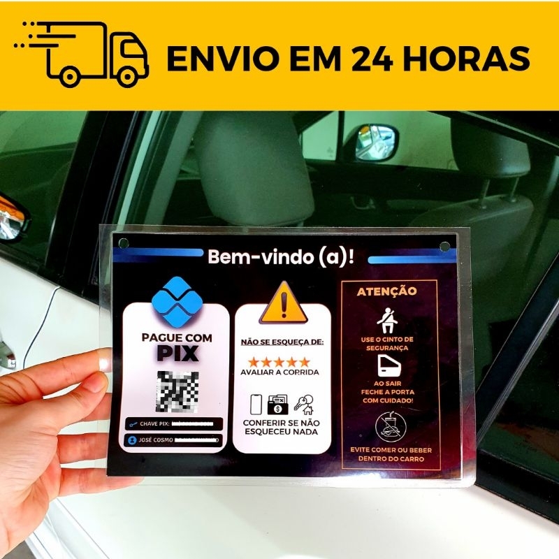 Kit Plaquinhas informativas com Pix para motorista de aplicativo Uber Táxi Shopee Brasil