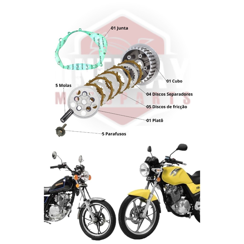 Embreagem Completa Montada Com Junta Moto Yes 125 Intruder 125 Gsr 125
