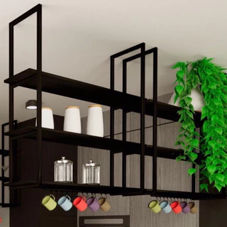 4 Suportes Prateleira Tripla Estilo Industrial Parede Ou Teto Preto Fosco