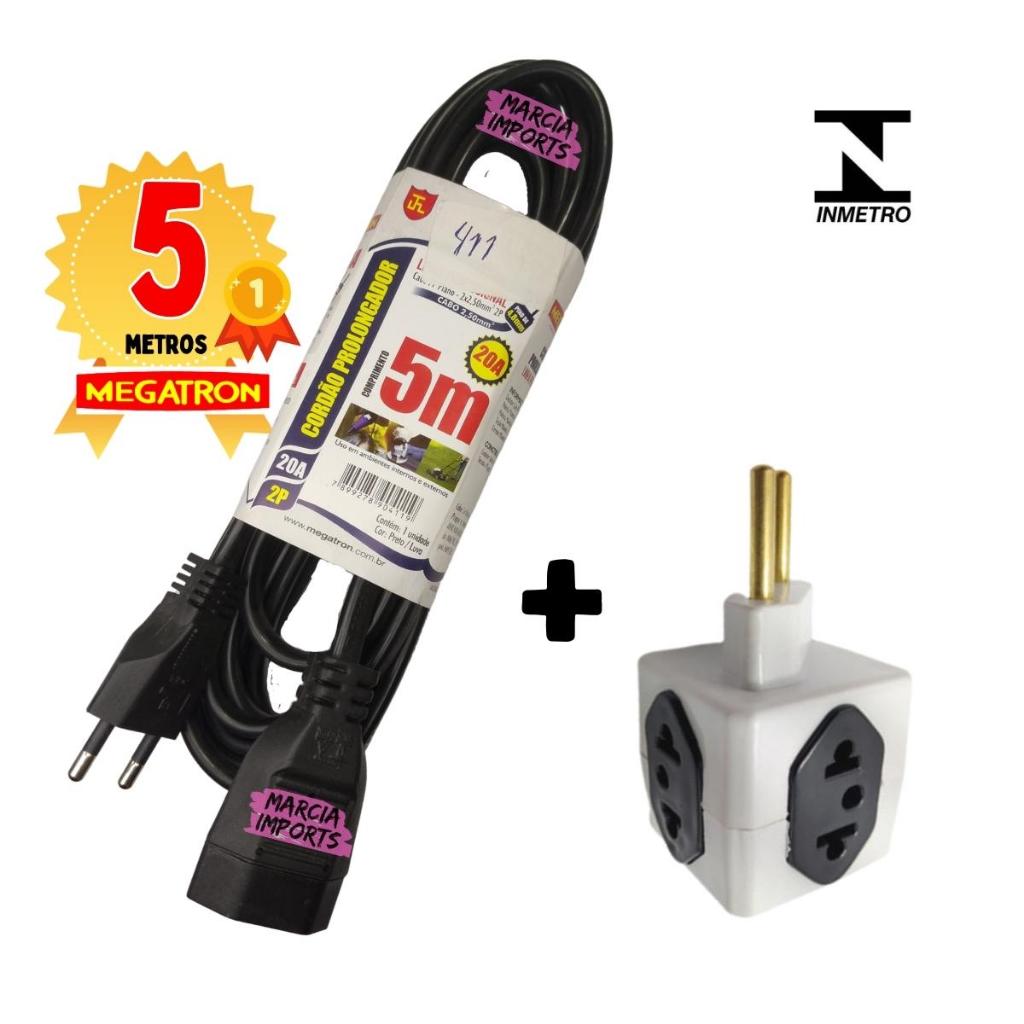 Extensão Cordão Prolongador Preto 10 Metros 2P 10A 250V Forlux