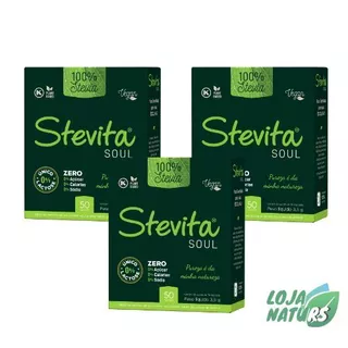 KIT com 3 Adoçantes em Pó Soul Sem Glúten Vegano Sachê 30g com 50 Envelopes de 70mg - Stevita
