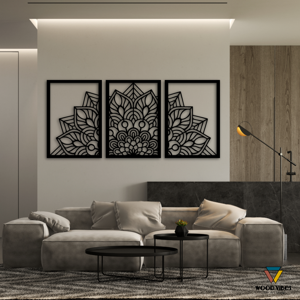 Trio Quadros Mandala Vazada Decorativa MDF 70x153 cm