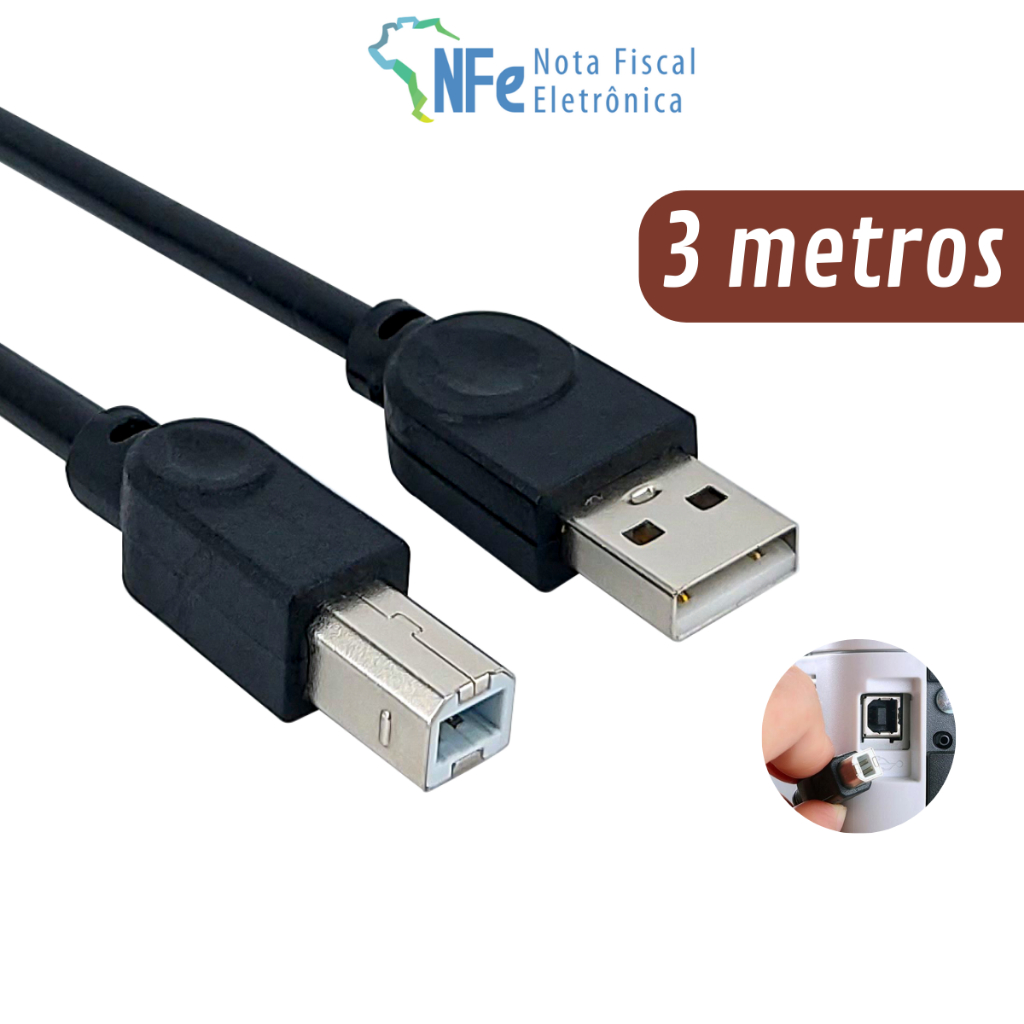 Cabo usb tipo b com 3 metros para impressora scanner multifuncional