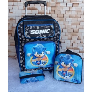 Kit mochila bolsa rodinhas escola Sonic