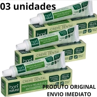 kit com 03 unidades. Creme Dental Antisséptico Menta e Melaleuca Boni Natural