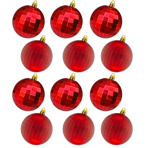 Bola de Natal Glitter Cor Vermelha 4cm Jogo com 12 Peças - 1923521