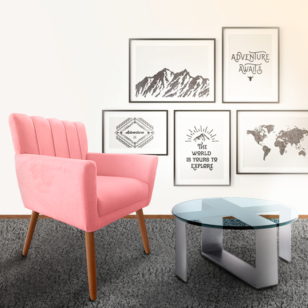 Poltrona Cecilia Visammer Suede Rosa Para Clinica e Salão de Beleza