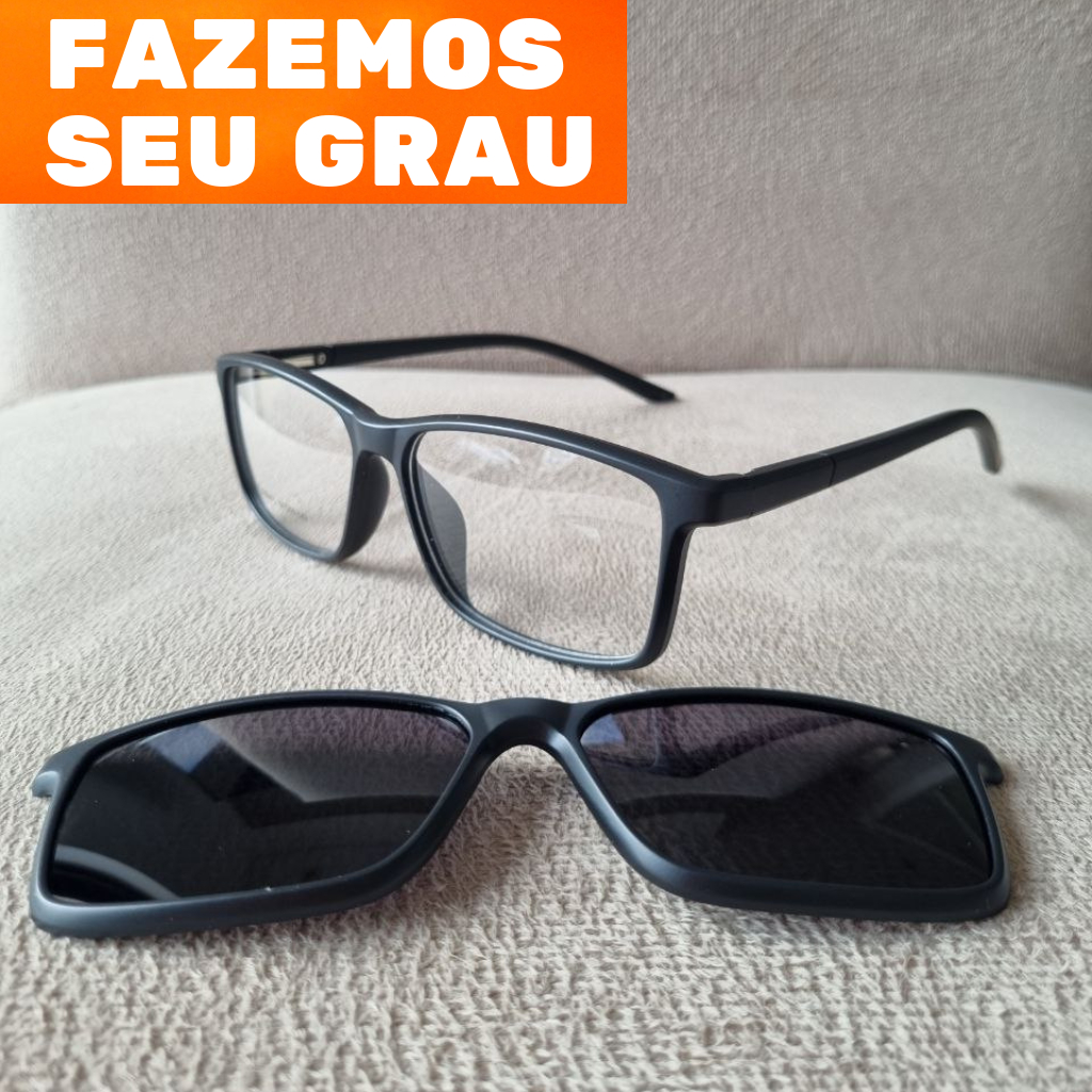 Armação de óculos para grau Clip On clipon 2 armacao oculos em 1 Quadrado Unissex Feminino Masculino Polarizado quadrada Mola de Proteção PROMOÇÃO