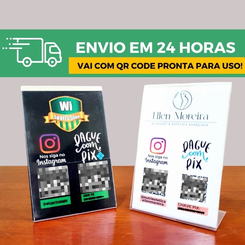 Plaquinha Personalizada com Logotipo 2 QR Code Pix Whatsapp Instagram WIFI