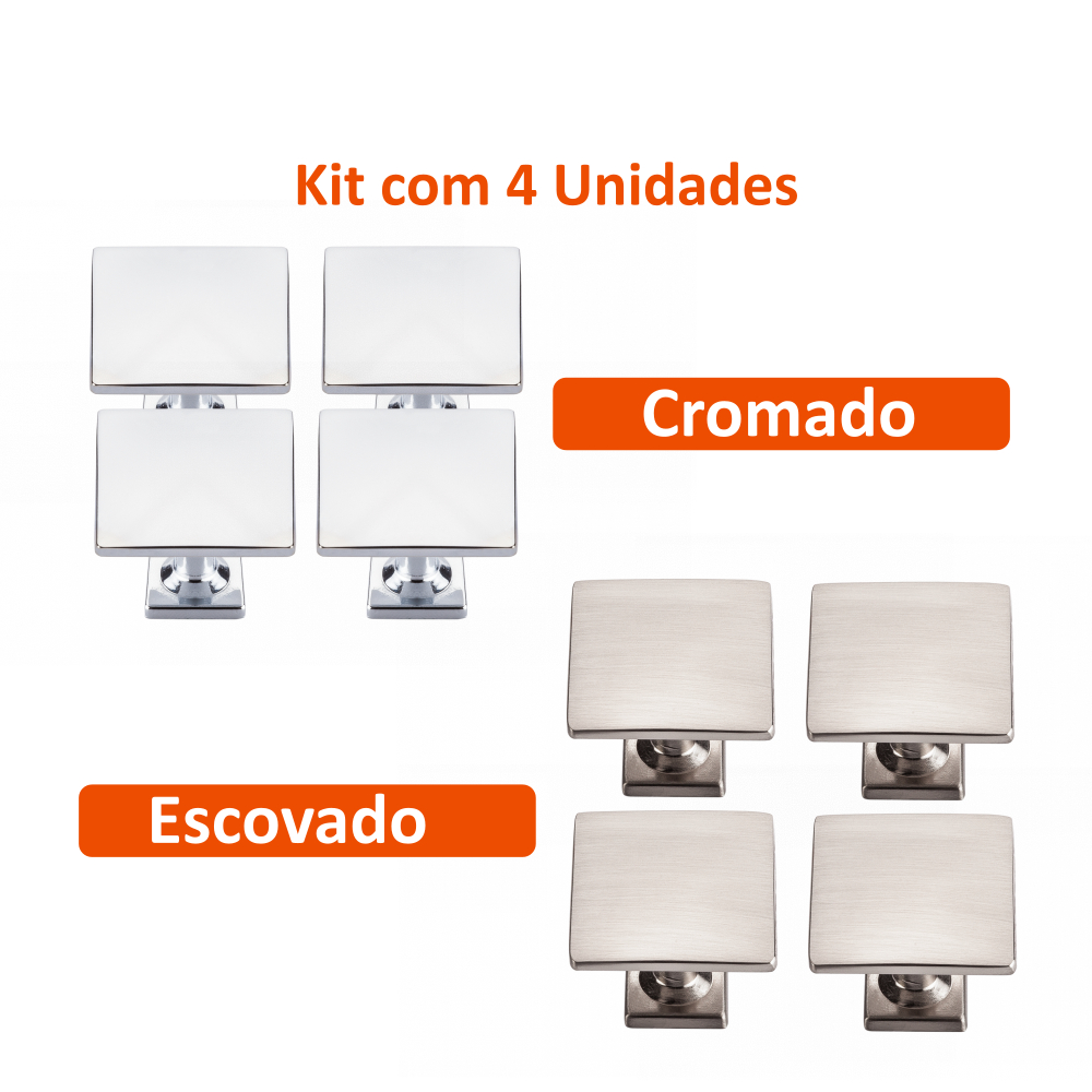 Kit 4 Puxadores Quadrados Para Portas de Armário Gavetas - Wp Connect