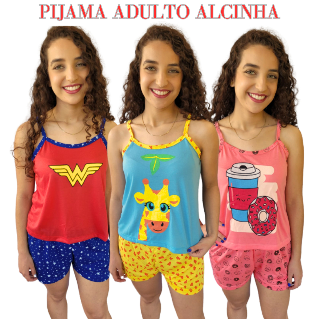 Pijama Verão Alcinha Feminino Plus Size de Algodão Dream Big Laranja
