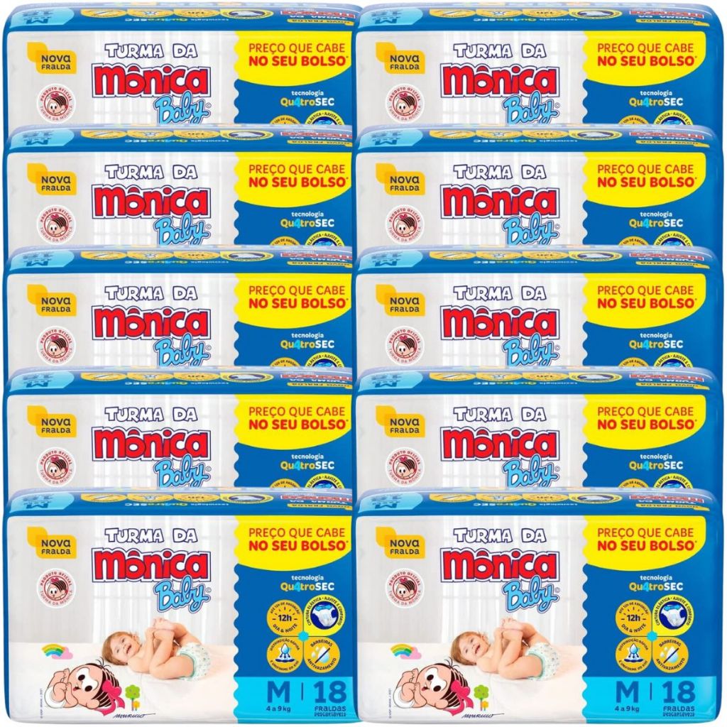 Fraldas Descartáveis Turma Da Mônica Baby Tam M - 10 Pacotes