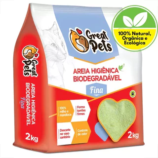 Areia para gato Biodegradável milho e mandioca - Great Pets- Fina 2KG granulado higiEnico
